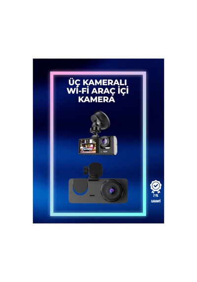 Ön + 720p Arka & İç Kamera Suya Dayanıklı Araç Güvenlik Kamerası