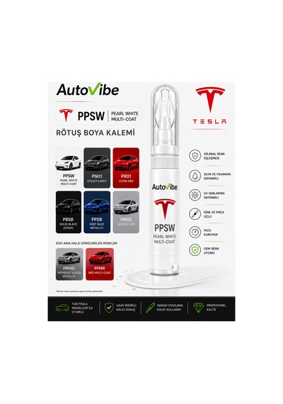 Tesla Rötuş Boyası Ve Rötuş Çeliği Seti Kalemi Ppsw Pearl White Multi-coat 2 Si 1 Arada