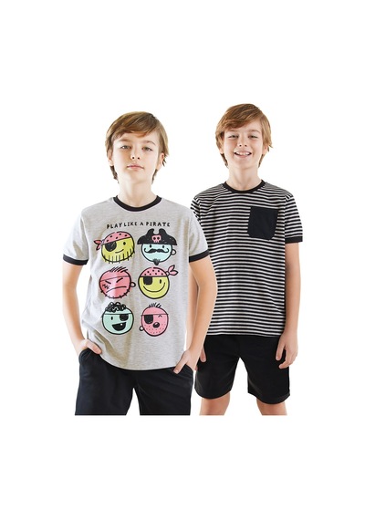Denokids Pirate Erkek Çocuk 2'li T-shirt Takım Renkli Çok Renkli