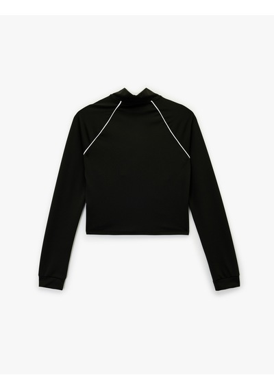 Koton Dik Yaka Uzun Kollu Biyeli Fermuarlı Spor Sweatshirt Siyah 6wak10053nk Siyah