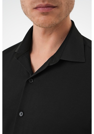 Efor Slim Fit Dokulu Erkek Yaka Pamuklu Klasik Siyah Gömlek Gk 740 Siyah