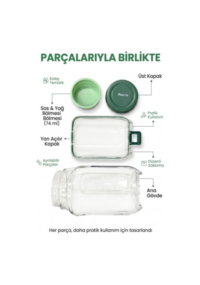 Kt610 Sızdırmaz Salata Kabı 900 Ml Sos Bölmeli Yan Açılır Taşınabilir Saklama Kabı Şeffaf
