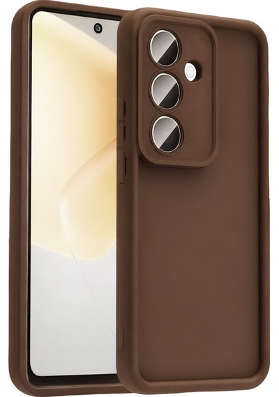 Samsung Galaxy A57 İle Uyumlu Kılıf Kamera Korumalı Yüksek Kenarlı Kapak Kahverengi