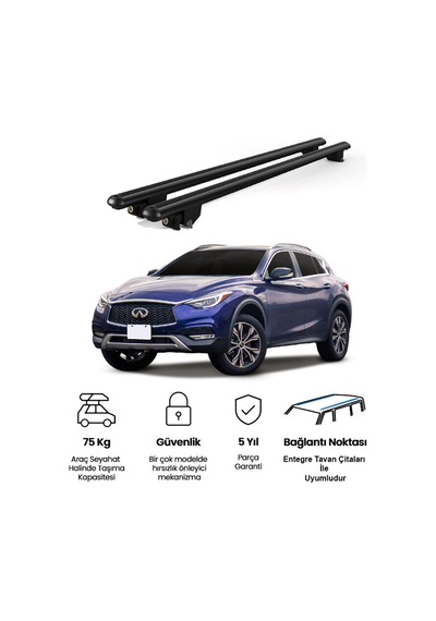 Kanca İnfinty Qx30 2016 Ve Sonrası Uyumlu Siyah Kilitli Ara Atkı 120cm Port Bagaj Tavan Barı