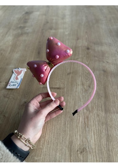 Fuşya Boncuklu Fiyonklu Kız Çocuk Tacı - Fuşya