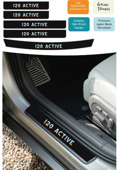 Karbon Desenli Hyundai İ20 Active Kapı Eşiği Koruma Seti 4 Kapı 1 Bagaj 5 Parça Renkli Baskı