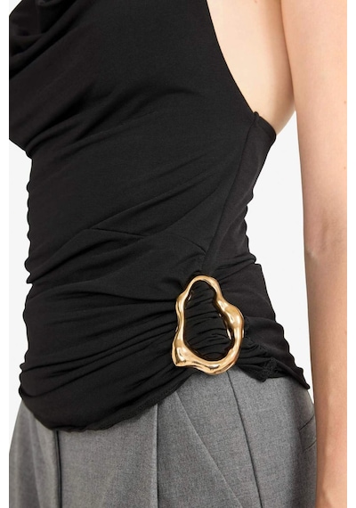 Defacto Regular Fit Halter Yaka Toka Detaylı Bluz G0468ax25aubk81 Siyah