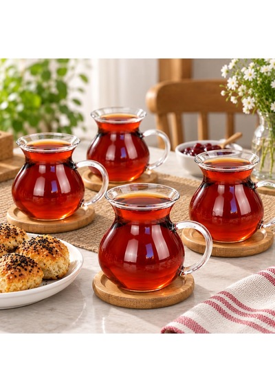 Orret Home Keyfi Ala 6'lı Borosilikat Cam Çay Bardağı Seti, 200ml