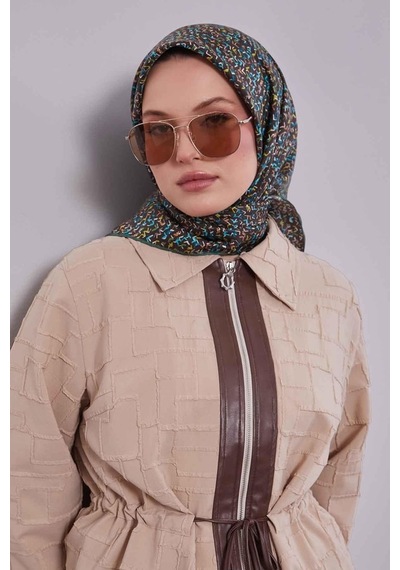 Levidor Mini Yazı Detayi Twill İpek Eşarp-0926 Acı Kahve