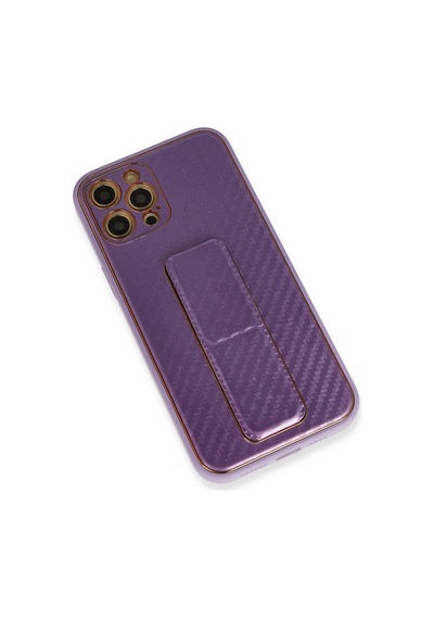 Apple Uyumlu iPhone 12 Pro Kılıf Coco Karbon Standlı Kapak Mor,