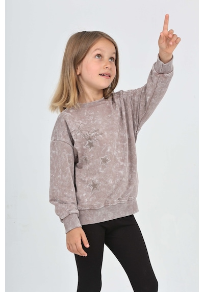 Kız Çocuk Relax Fit Bisiklet Yaka Düşük Omuz Baskılı Yırtmaçlı Sweatshirt - 2 İplik Koyu Kahverengi Kız Çocuk Relax Fit Bisiklet Yaka Düşük Omuz Baskılı Yırtmaçlı Sweatshirt - 2 İplik Koyu Kahverengi