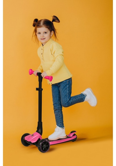 Lisanslı L3 Kolay Katlanabilir Işıklı Orta Gövde Ve Işıklı Tekerlekli Çocuk Scooter Turuncu Pembe