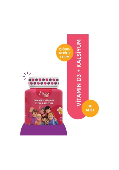 Vitago Kids Gummies Vitamin D3 Kalsiyum İçeren Takviye Edici Gıda 60 Kapsül