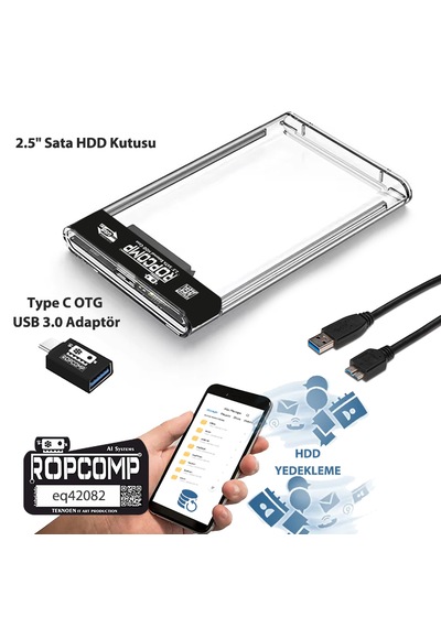 Ropcomp 2.5" Sata Hdd Kutusu Telefon Yedekleme Type C Otg Usb