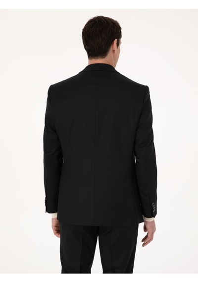 Cacharel Siyah Slim Fit Yün Karışımlı Mikro Desenli Klasik Ceket