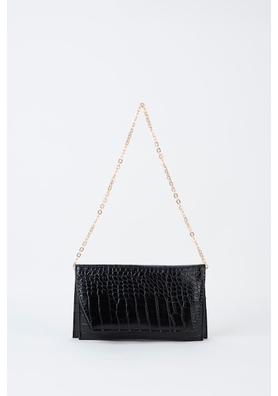 Vivaq Kadın Croco Siyah Zarf Tasarım 2 Bölmeli Mini Zincir Askılı Çıt Çıt Kapama Clutch Ve El Çantası