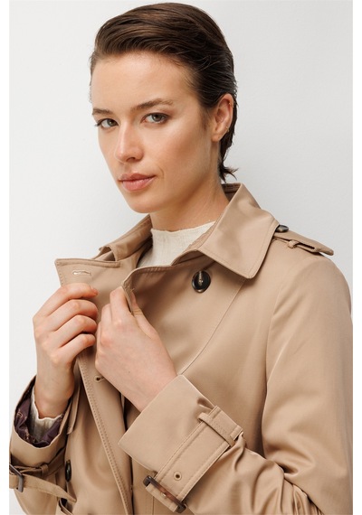 Ekol Kadın Apoletli Beli Kemerli Pamuklu Trençkot Camel
