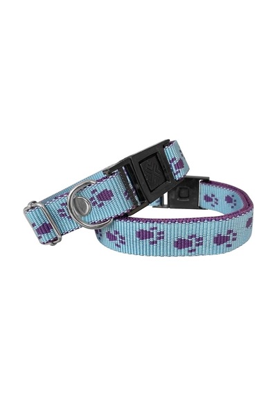 Köpek Tasması Patili Dokuma 2 Cm - Min: 30 Cm - Max: 50 Cm Açık Mavi - Elm-299985 Çok Renkli