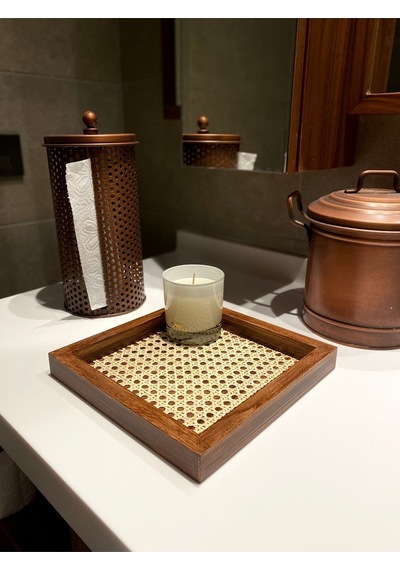 Rattan Hazeran Kare Tepsi Eskitme Model-24x24 Cm %100 Doğal Hazeran