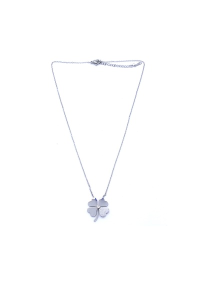 Ferizz 316L Zirkon Taşlı Yonca Zincir Kolye 45 CM Kly-352 Beyaz
