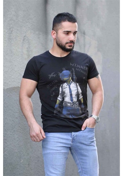 Madmext Madmext Baskılı Siyah Tişört 4028-siyah Siyah