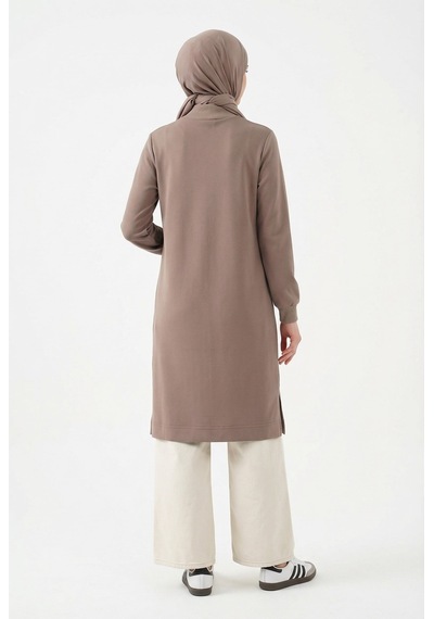 Armine Fermuar Detaylı Basic Tunik Vizon