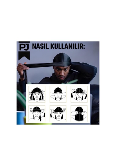 Siyah Durag Ayarlanabilir Premium Unisex Bandana Siyah Siyah