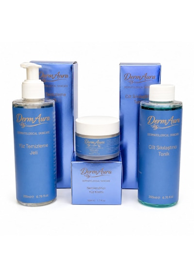 Dermaura Premium Temel Cilt Bakım Seti Niacinamide Yüz Temizleme Jeli + Cilt Sıkılaştırıcı Tonik + Nemlendirici Yüz Kremi