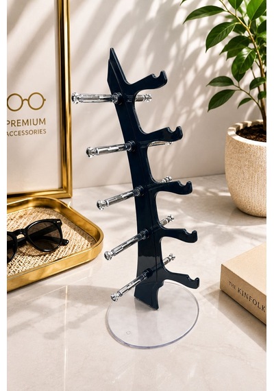5'li Yelken Model Koyu Lacivert Gözlük Standı Akrilik 5 Bölmeli Organizer