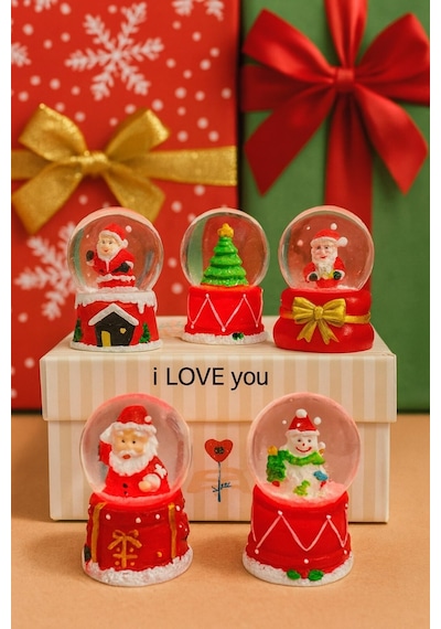Yeni Yılın En Güzel Hediyesi Yılbaşı 5 Adet Led Işıklı 6,5 Cm Noel Yeni Yıl Hediyesi Kar Küresi Seti Dekoratif Obje