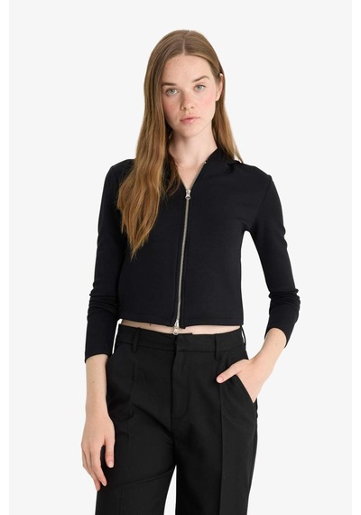 Defacto Slim Fit Dar Kesim Kapüşonlu Modal Fermuarlı Sweatshirt F7651ax25aubk81 Siyah