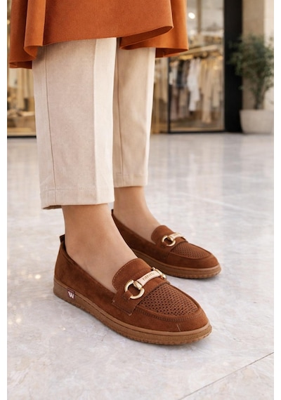 Modaonn Kadın Süet Tokalı Loafer Taba