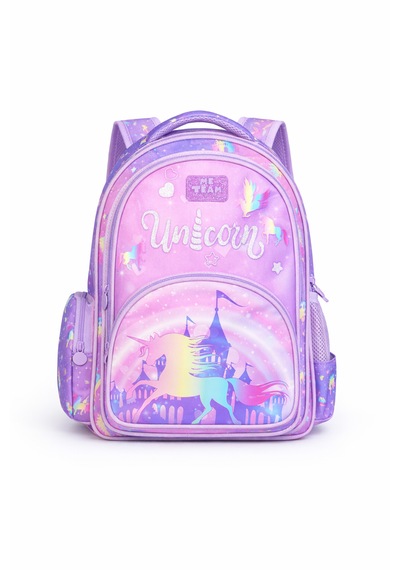 Me Team Unicorn Kız Çocuk Sırt Çantası - Çok Bölmeli Su İtici Özellikli Ergonomik Okul Çantası Lila