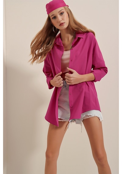 Bigdart 3900 Oversize Uzun Basic Gömlek - Koyu Pembe 001