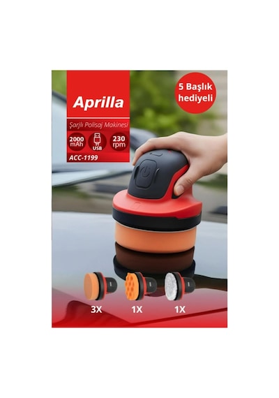 Aprilla Acc-1199 Şarjlı Polisaj Makinesi 10 Cm Parlatma Yüzeyi, Sünger Seti, Hafif Ve Ergonomik Tasarım