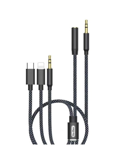 Go Des GAC-368 5 in 1 Aux Audio Ses Kablosu Tak-Çalıştır - 3.5mm (Erkek/Dişi) & Type-C & Lightning - ZORE-220423