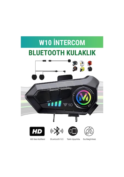 İntercom Y10 5.3 Bluetooth Motosiklet Kask Kulaklık İntercom Rgb Işıklı Su Geçirmez