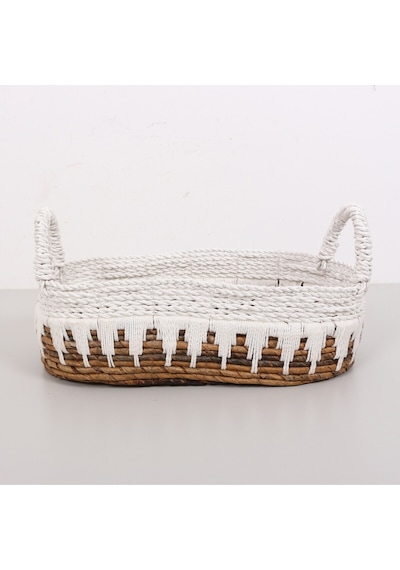 Bodrum 40x20x20 Cm. Doğal Abaka El Yapımı Oval Sepet Bej