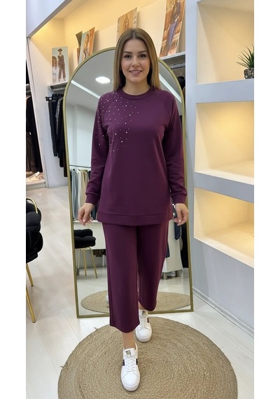 Nuss 1076 Taş Detay Takım Murdum Mürdüm