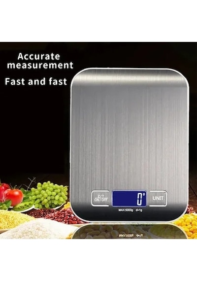 Metal Dijital Mutfak Terazisi Hassas Tartı 5 Kg Crown 5570 Gümüş