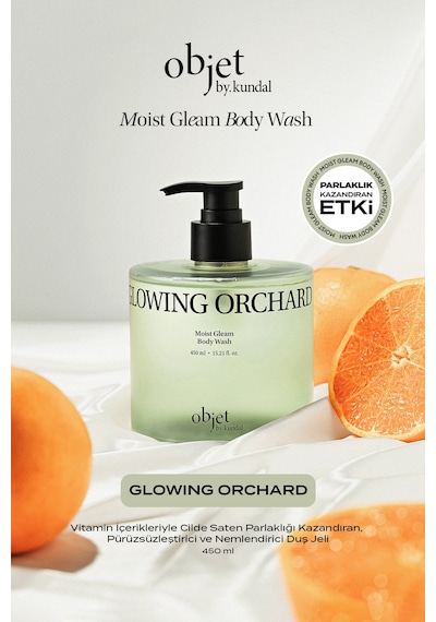 Pürüzsüzleştirici Nemlendirici Saten Bitişli Duş Jeli Kundal Moist Gleam Body Wash Glowing Orchard Narenciye