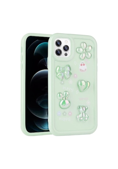 Apple Uyumlu iPhone 13 Pro Kılıf Kabartma Figürlü Parlak Zore Toys Silikon Kapak Light Green