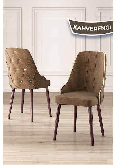 Canisa Tia Serisi, Barok Ahşap Desen 80x132 Açılabilir Mdf Yemek Odası Takımı 4 Kahve Sandalye Gold Detay Masa Barok Ahşap Desen Sandalye Kahve