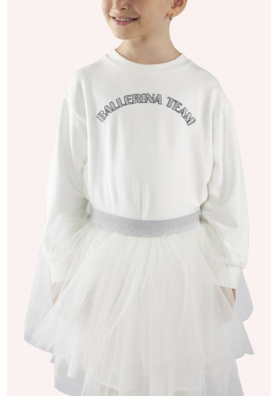 Panço Kız Çocuk Nakış Detaylı Ekru Sweatshirt Krem