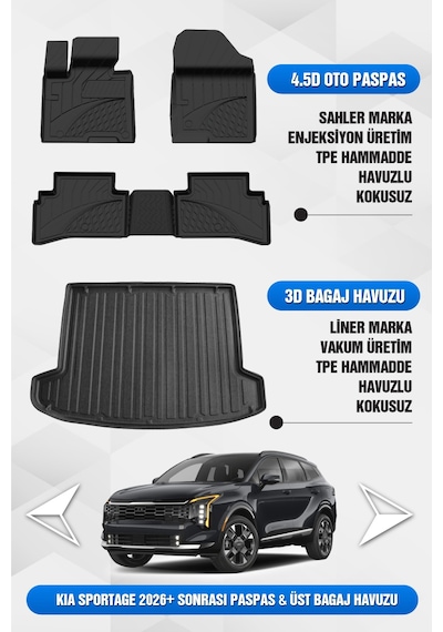Kia Sportage 2026 Ve Sonrası Makyajlı Kasa Uyumlu Sahler 4.5d Premium Paspas Ve Liner 3d Üst Bagaj Havuzu