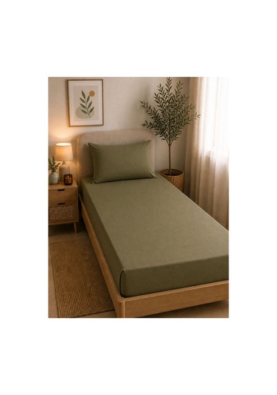 Tek Kişilik Lastikli Çarşaf Takımı 120x200cm Haki Haki