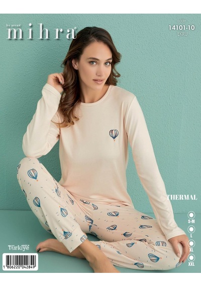 Mihra Kadın Bisiklet Yaka Termal Pijama Takımı 14101/10 - 1 Adet Ekru