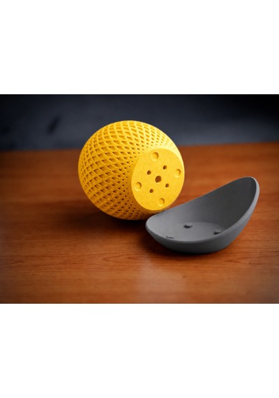 3d Baskı Küre Saksı - Kafes Dokulu İki Parçalı Dekoratif Saksı - Sarı-gri Çok Renkli
