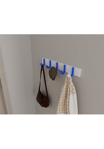 Hepsi3boyutlu Modern Duvar & Kapı Baston Askılık - 5 Adet Mavi J Askılık - Model No : 6 Mavi