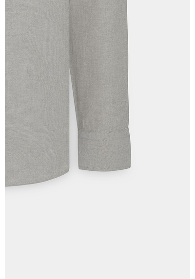 Erkek Hakı Slim Fit Dar Kesim Düğmeli Yaka Pamuklu Oxford Gömlek Haki